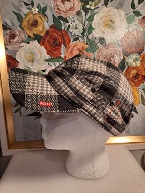A. Kurtz Plaid Houndstooth Wool Blend Cadet Cap in Black & Gray